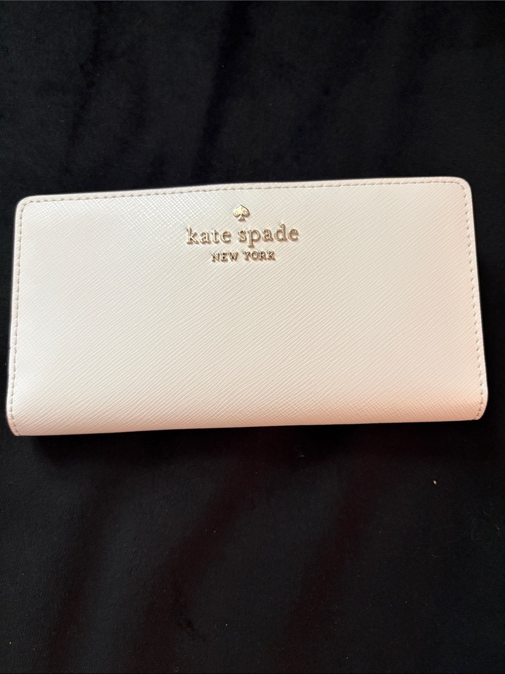 kate spade off white Saffiano Leather Continental Wallet with Gold Logo